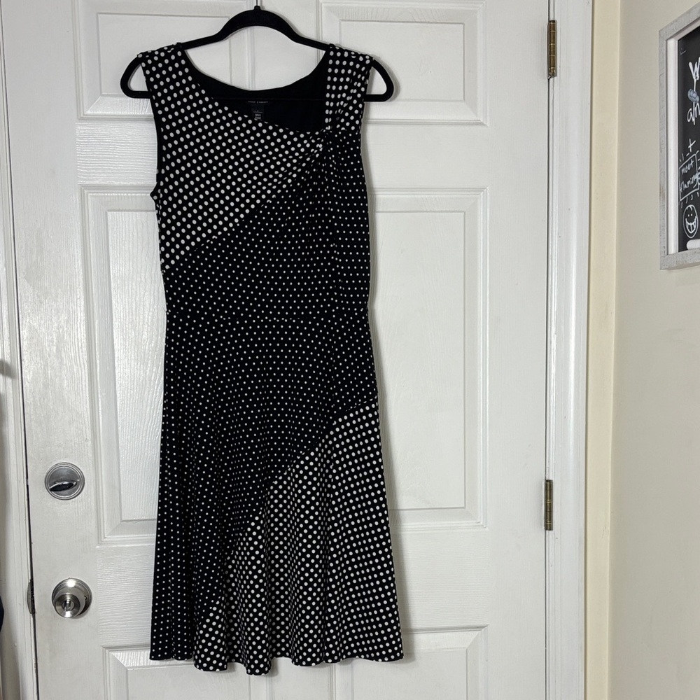 WHBM Black White Polka Dot Midi Dress size 6 sleeveless old money party cocktail